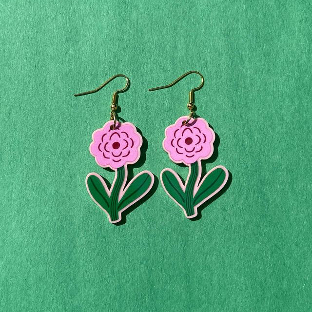 Pink Flower Earrings