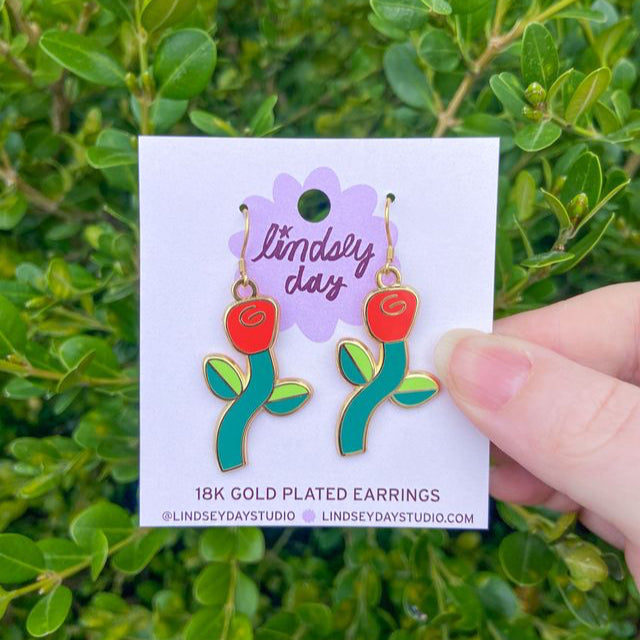 Red Rose Earrings