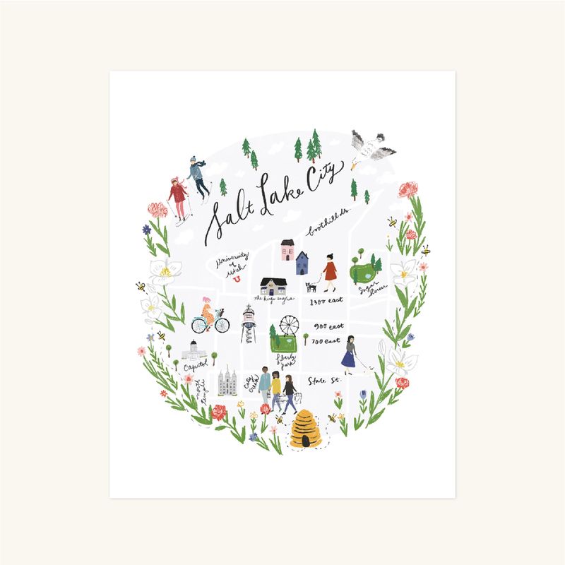 8X10 print featuring famous landmarks, wildlife, and streets of Salt Lake City