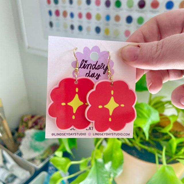 Big Red Flower Earrings