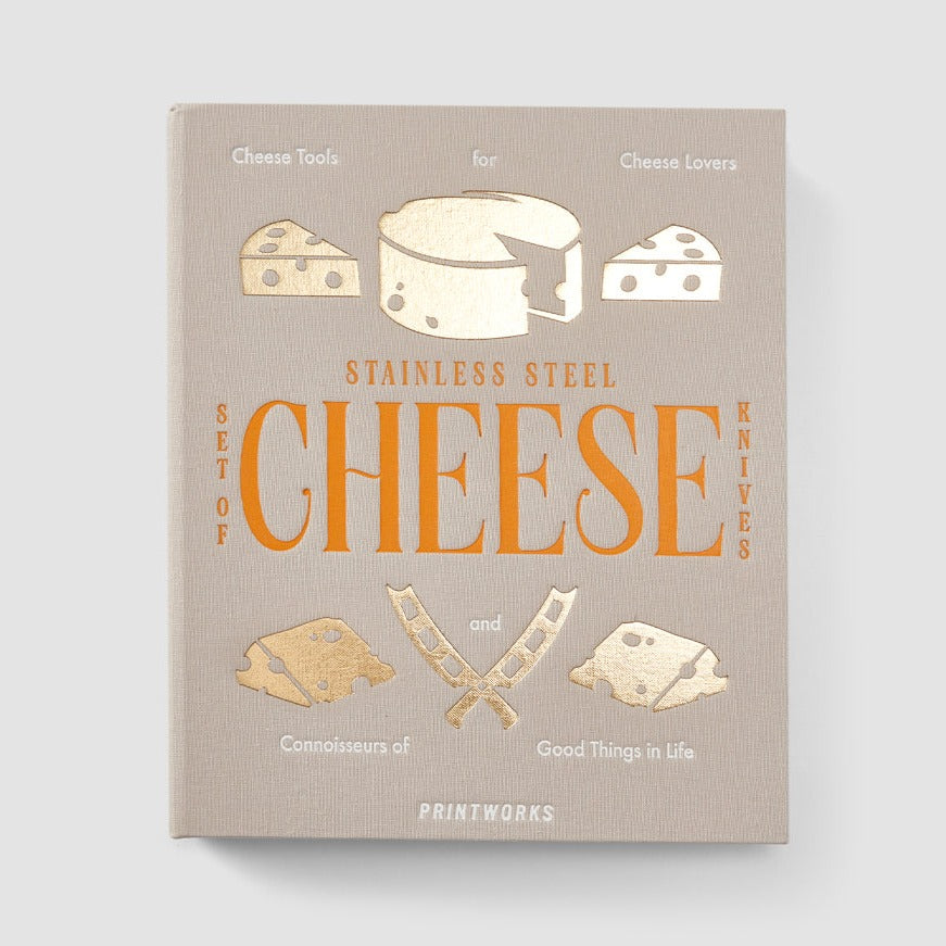 Introducing the essential kit for your cheese board - a refined toolbox in an elegant book-like box. Inside, you'll find three knives tailored to your favorite cheese varieties. From soft Brie to crumbly Blue Cheese and robust Parmesan, we've got you covered.