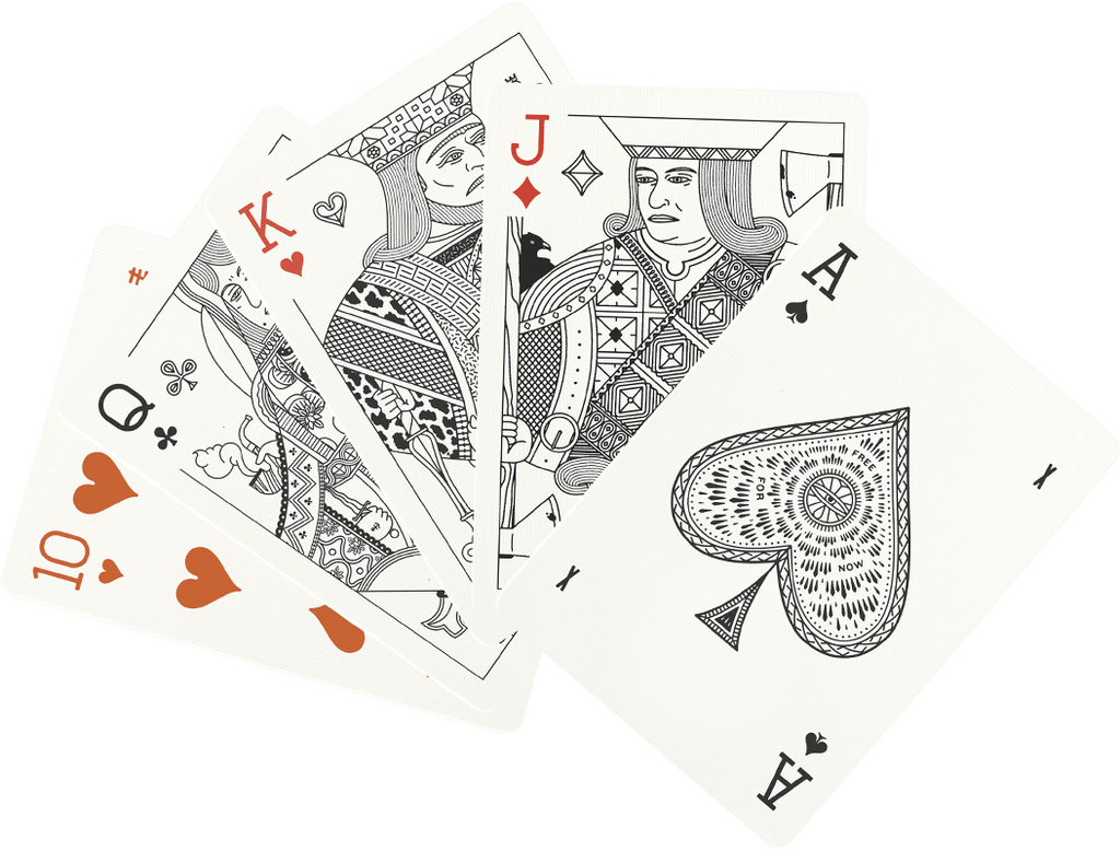 Misc. Goods Co. owner Tyler Deeb released his first deck of newly illustrated playing cards on Kickstarter in 2012 after three months of feverish design and attention. Each drawing on every playing card is re-imagined. The illustrations of the characters, symbols and each letter and number new.