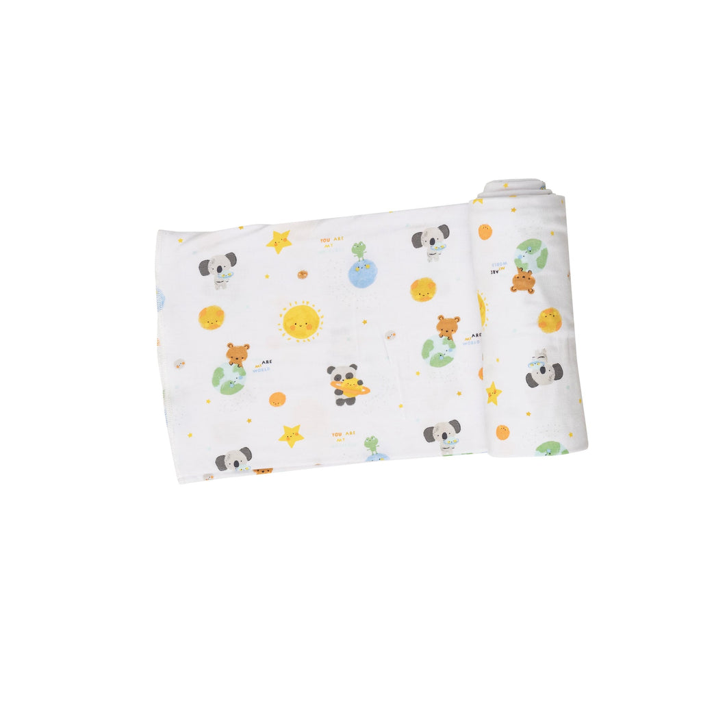 Snuggle, Swaddle, Sleep, Repeat. Our soft and adorable print swaddles are sure to delight everyone! A versatile design that's great for swaddling, nursing, cuddling and so much more. Baby Solar System