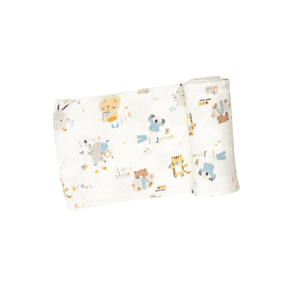 Snuggle, Swaddle, Sleep, Repeat. Our soft and adorable print swaddles are sure to delight everyone! A versatile design that's great for swaddling, nursing, cuddling and so much more. Little and Loved. 95% Viscose from Bamboo/ 5% Spandex