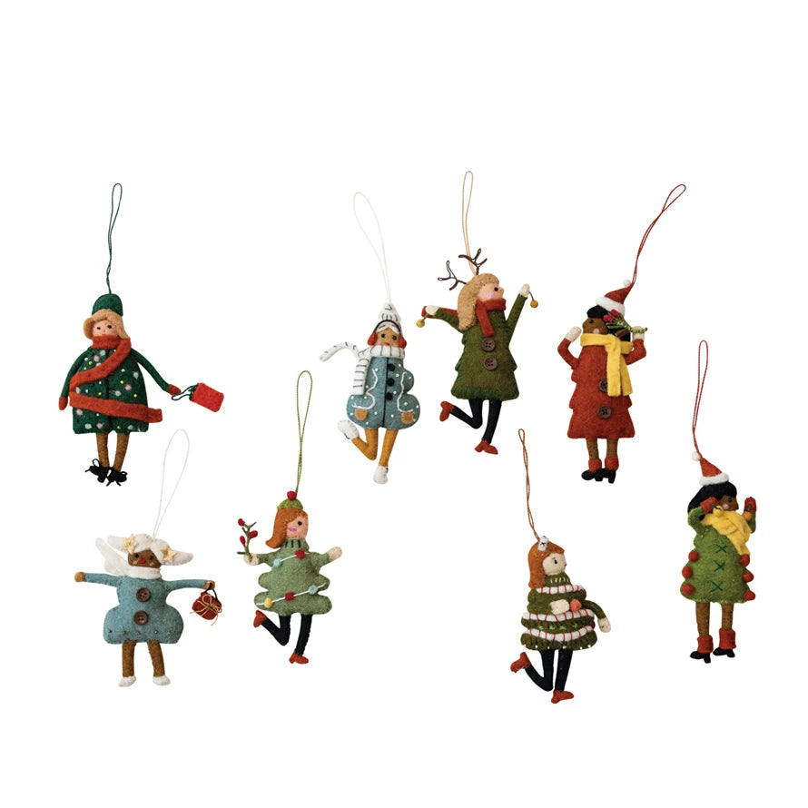 Handmade Wool Felt Girl in Christmas Tree Outfit Ornament