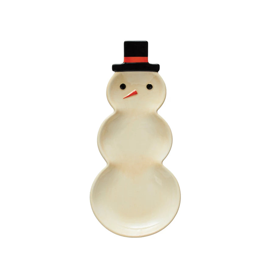 Let the winter festivities begin with this festive stoneware snowman platter! Perfect for entertaining or decorating your table, this platter's cheerful design will bring a bit of fun and Christmas cheer wherever you use it! Let it snow, let it snow, let it snow! 11-3/4"L x 5-1/2"W 