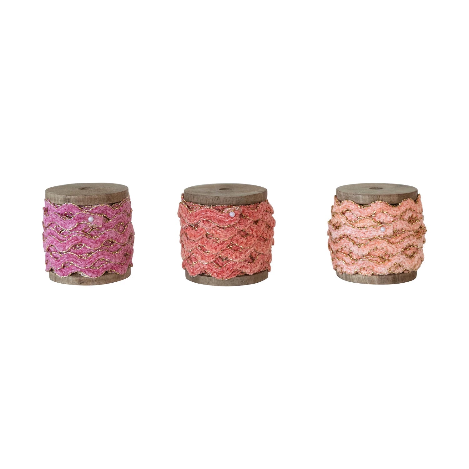 Chenille Scalloped Ribbon on Wood Spool w/ Metallic Edges - 3 Colors