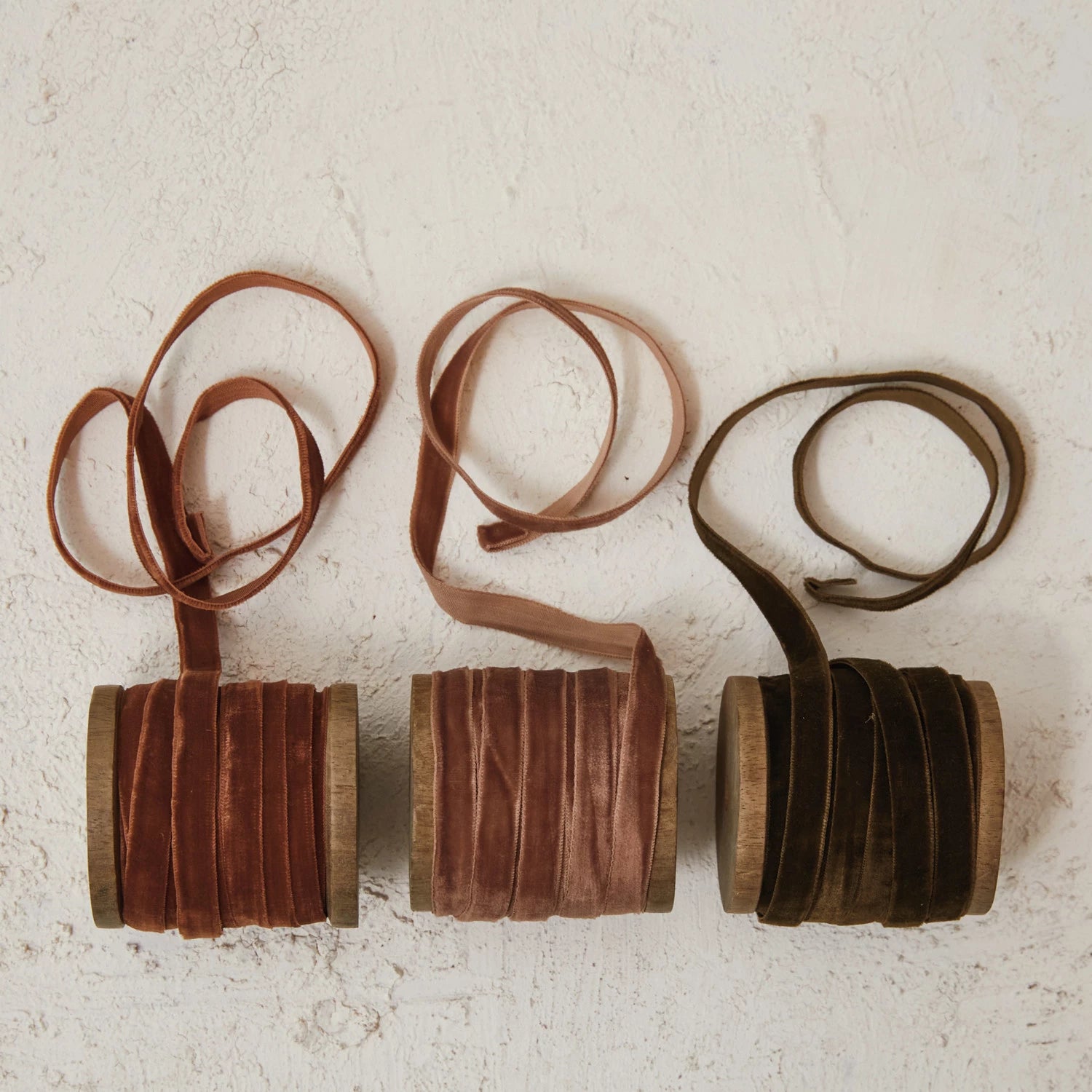 Velvet Ribbon on Wood Spool - 3 Colors Available
