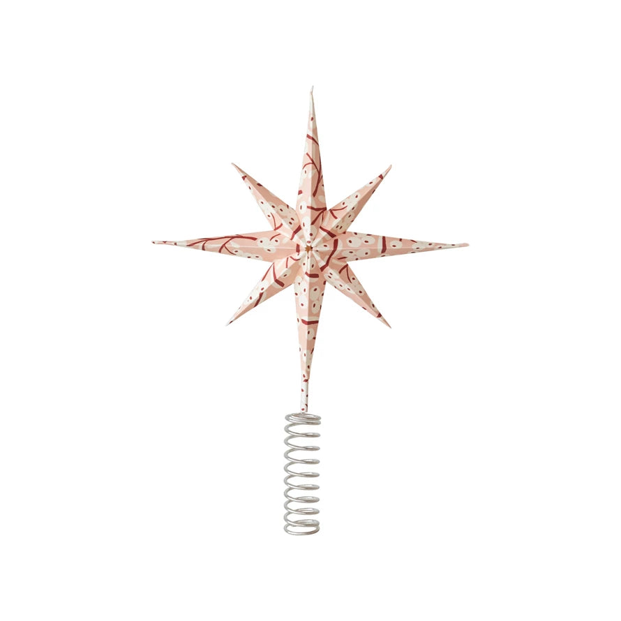Recycled Paper & Metal Star Tree Topper w/ Berry Pattern