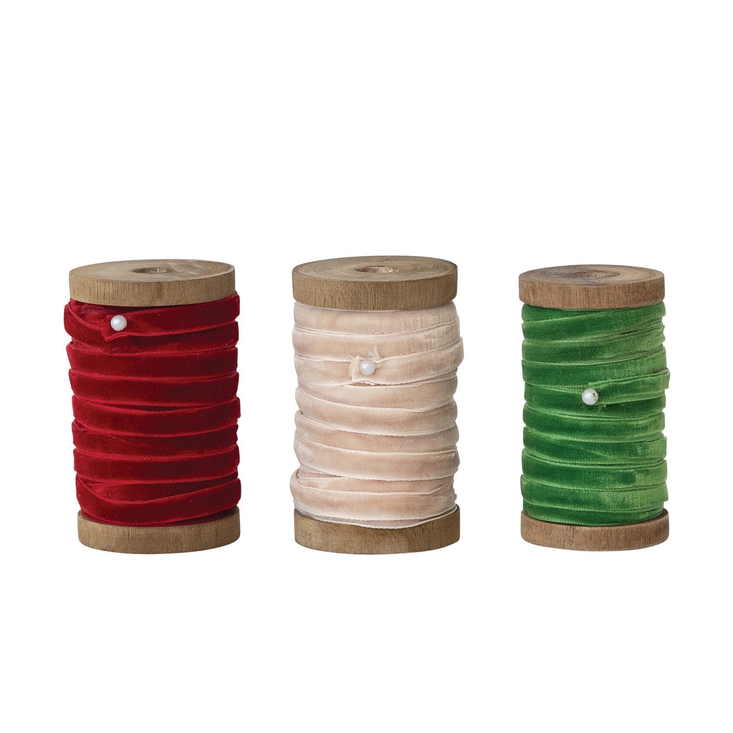 Add a festive touch to your holiday gifts and decorations with this thin velvet ribbon available in three classic colors. Its soft texture and slim profile make it perfect for delicate bows, wrapping, or crafting accents. The timeless colors bring warmth and charm to any project, helping you create elegant, memorable holiday details with ease.

Details:

10 Yard
1/4"W Yard