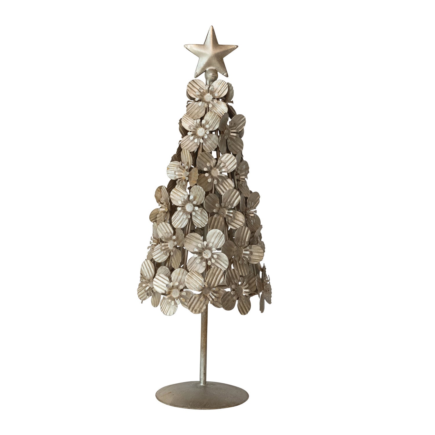 Decorative Christmas tree with floral design and star on a white background