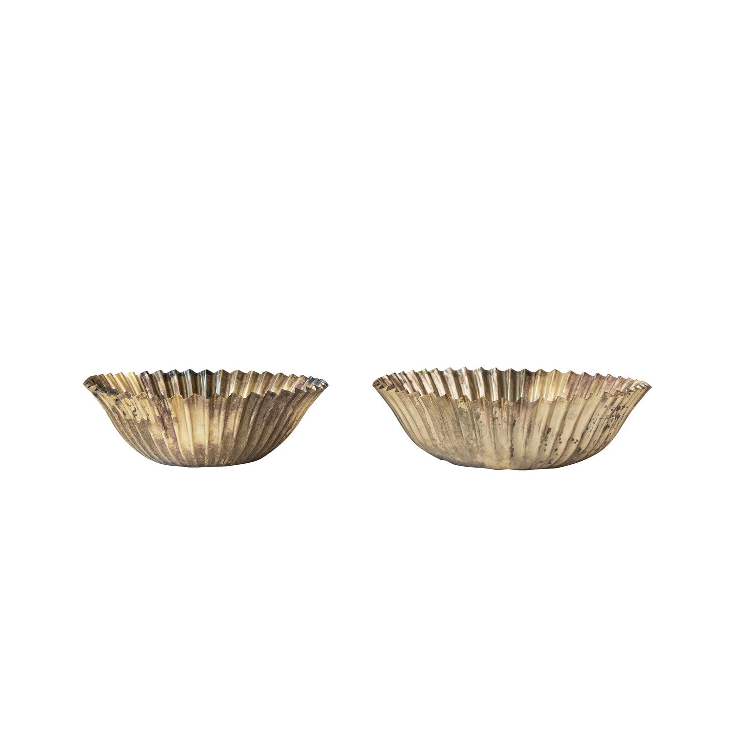 Small Metallic bowl with a ribbed texture on a white background