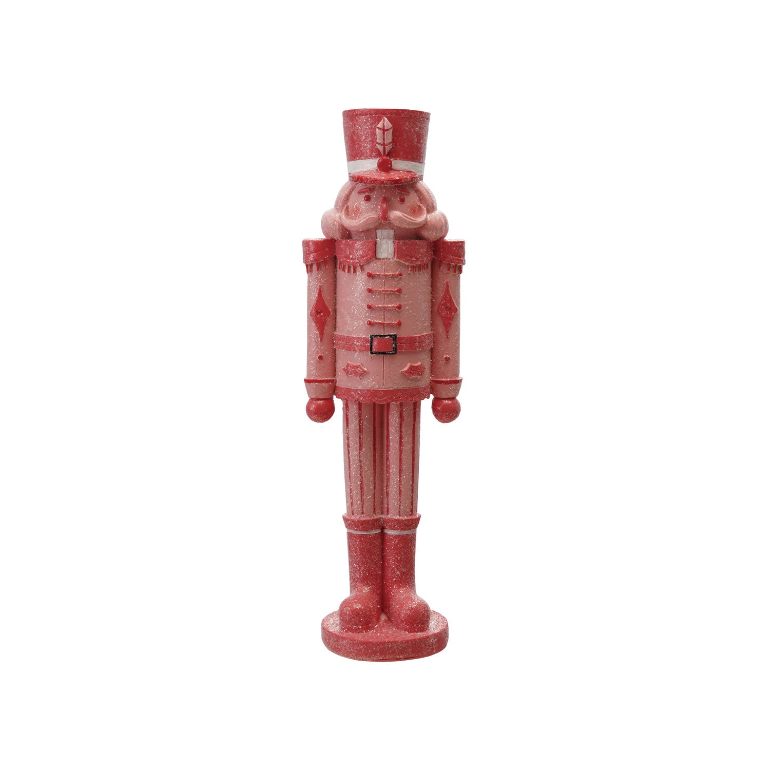 Pink nutcracker figurine on a white background