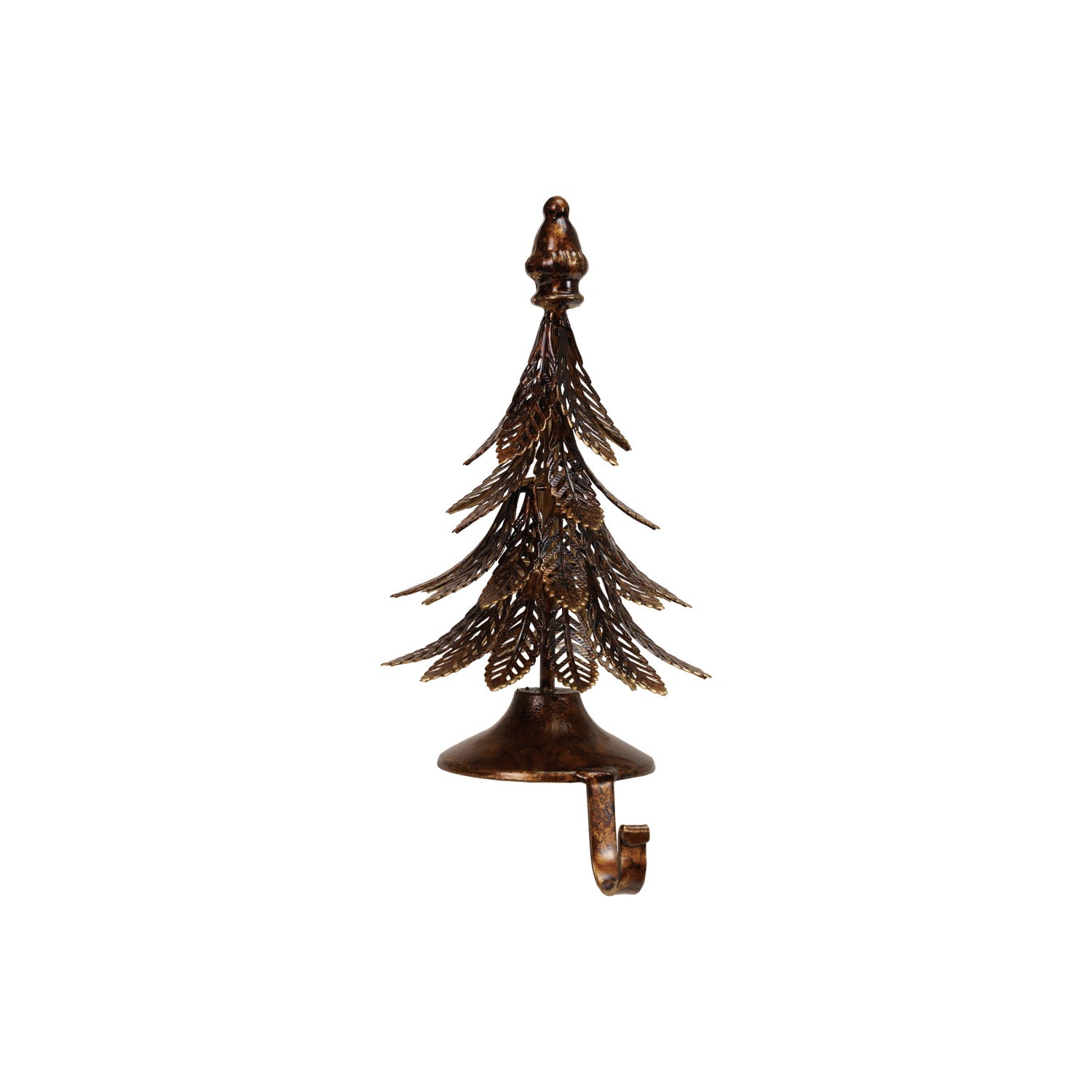 Decorative metal Christmas tree hook on a white background