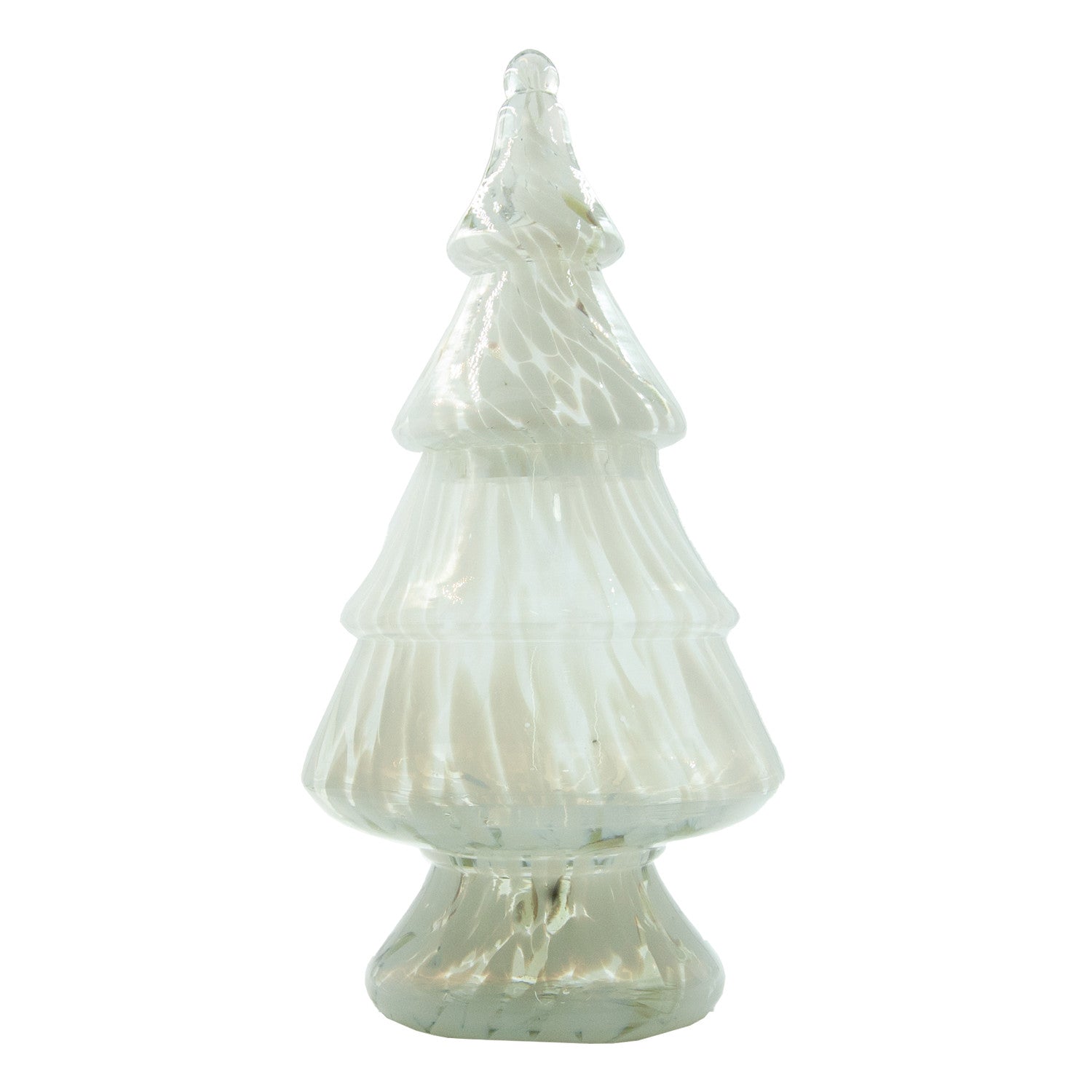 Decorative glass Christmas tree jar on a white background