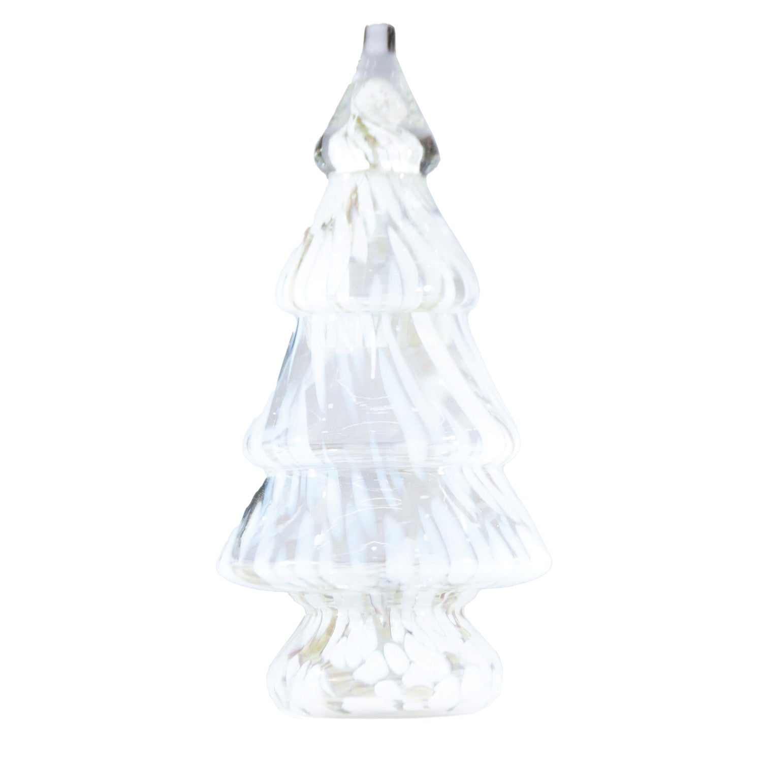 Clear glass Christmas tree ornament on a white background