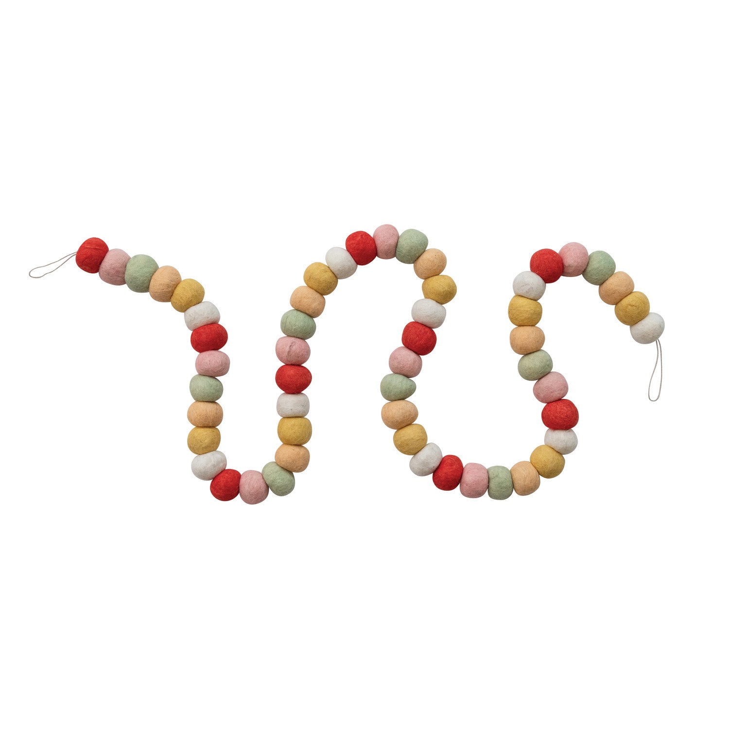 Colorful felted garland on a white background