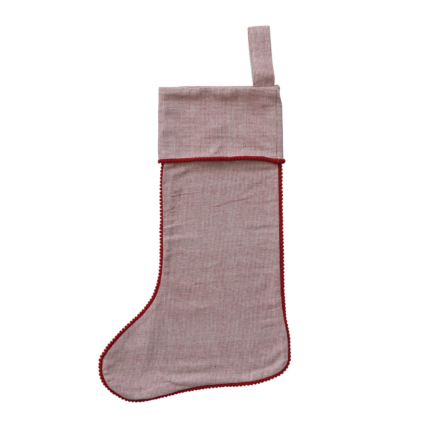 Red and white checkered Christmas stocking on a white background
