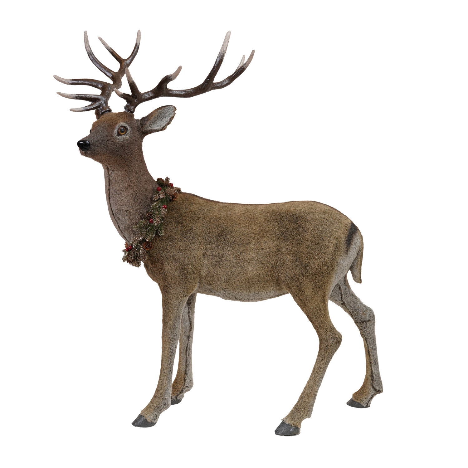 Foam & Faux Fur Deer with Wreath & Plastic Antlers