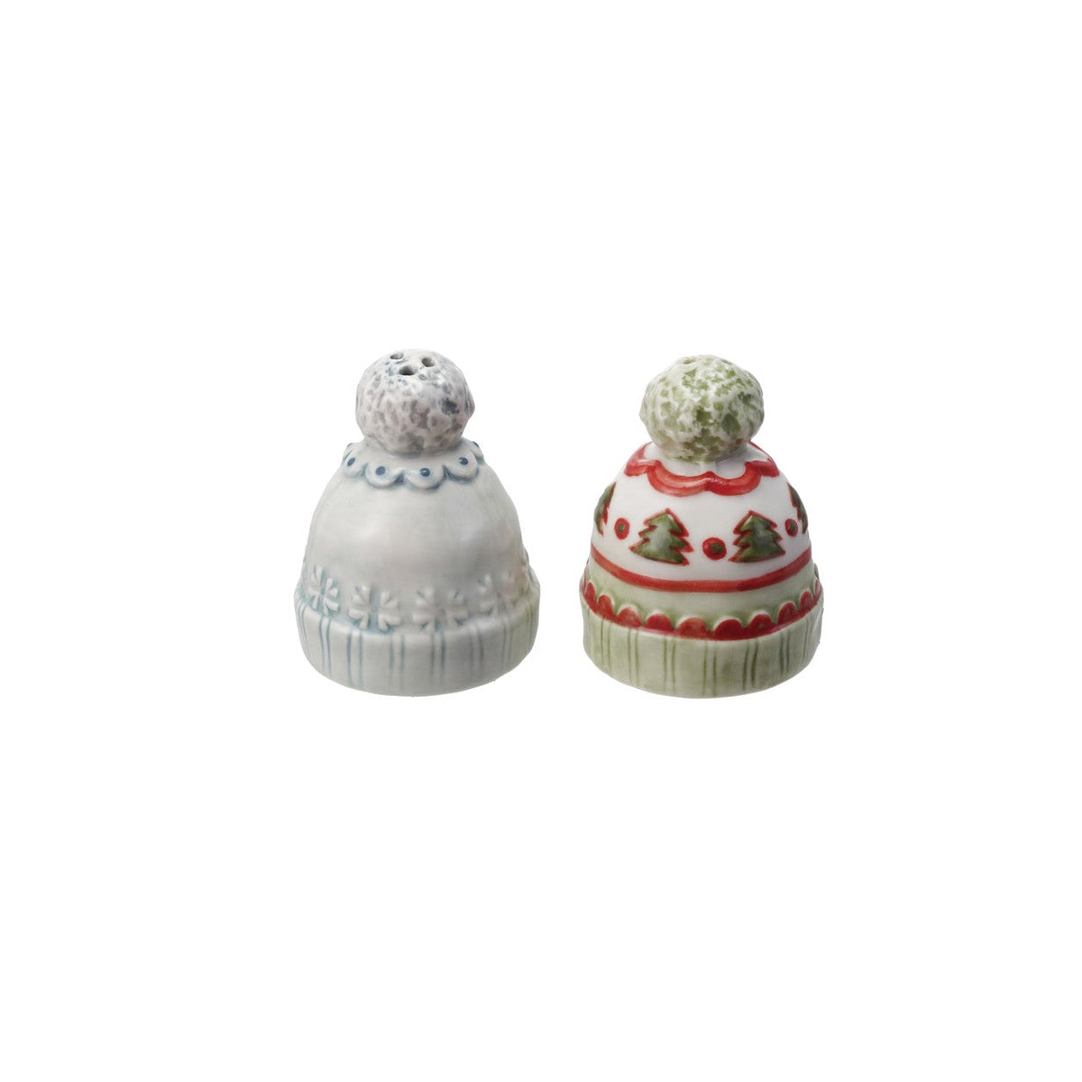Cozy Winter Hat Stoneware Salt & Pepper Shaker Set. Add a touch of cozy winter charm to your dining table with this adorable stoneware salt and pepper shaker set. Shaped like festive winter hats, these charming shakers bring warmth, comfort, and delightful detail to all your holiday gatherings and everyday meals.