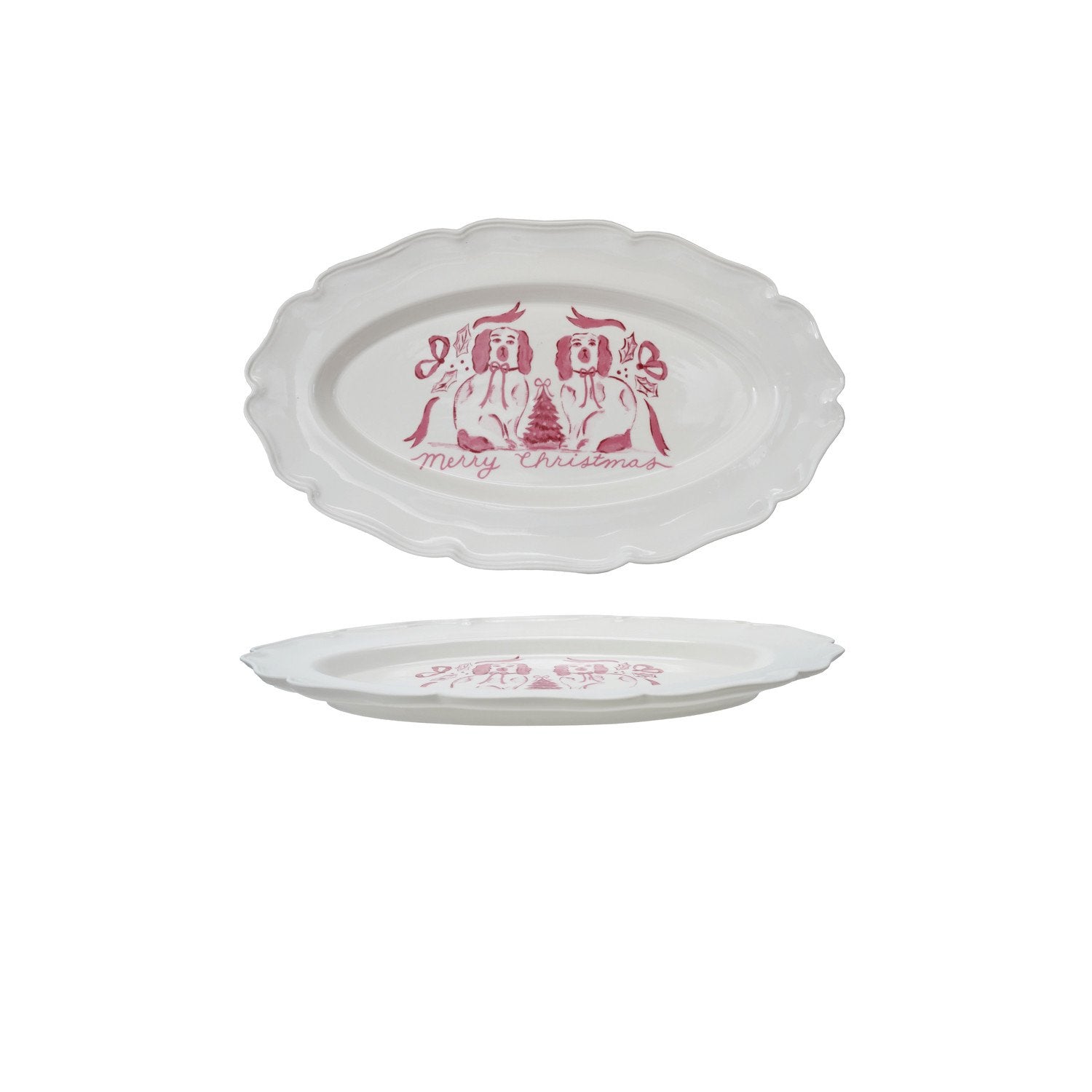 Stoneware Scalloped Platter with Staffordshire Dogs Image ©