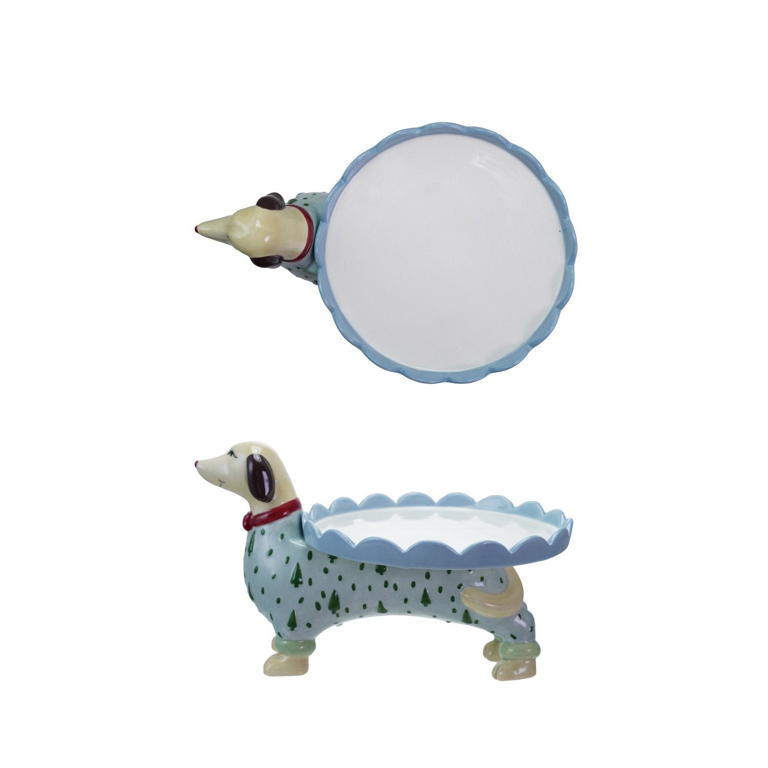 Stoneware Scalloped Cake Stand with Dachshund Shaped Base ©