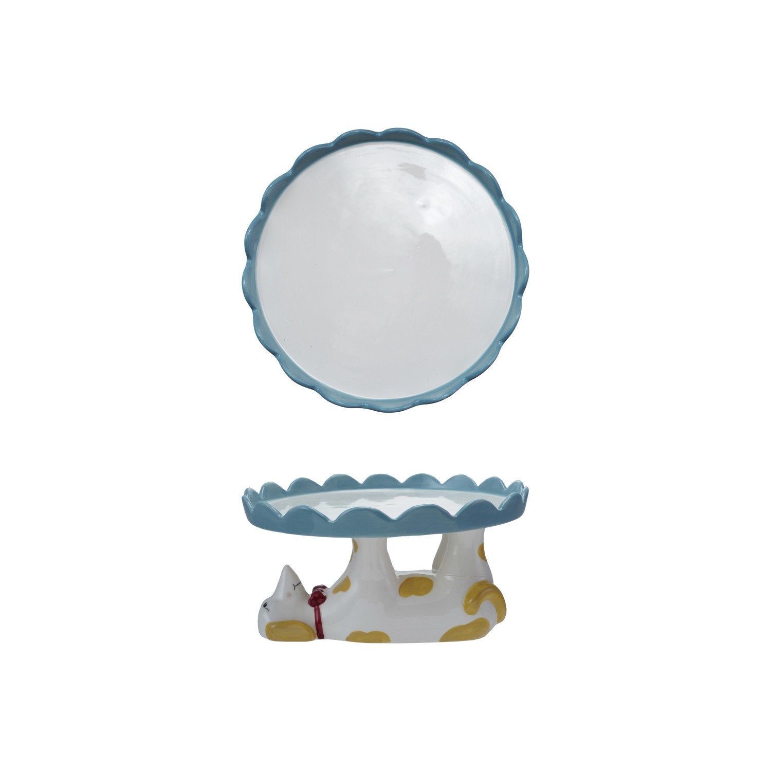 Stoneware Scalloped Cake Stand with Dachshund Shaped Base ©
