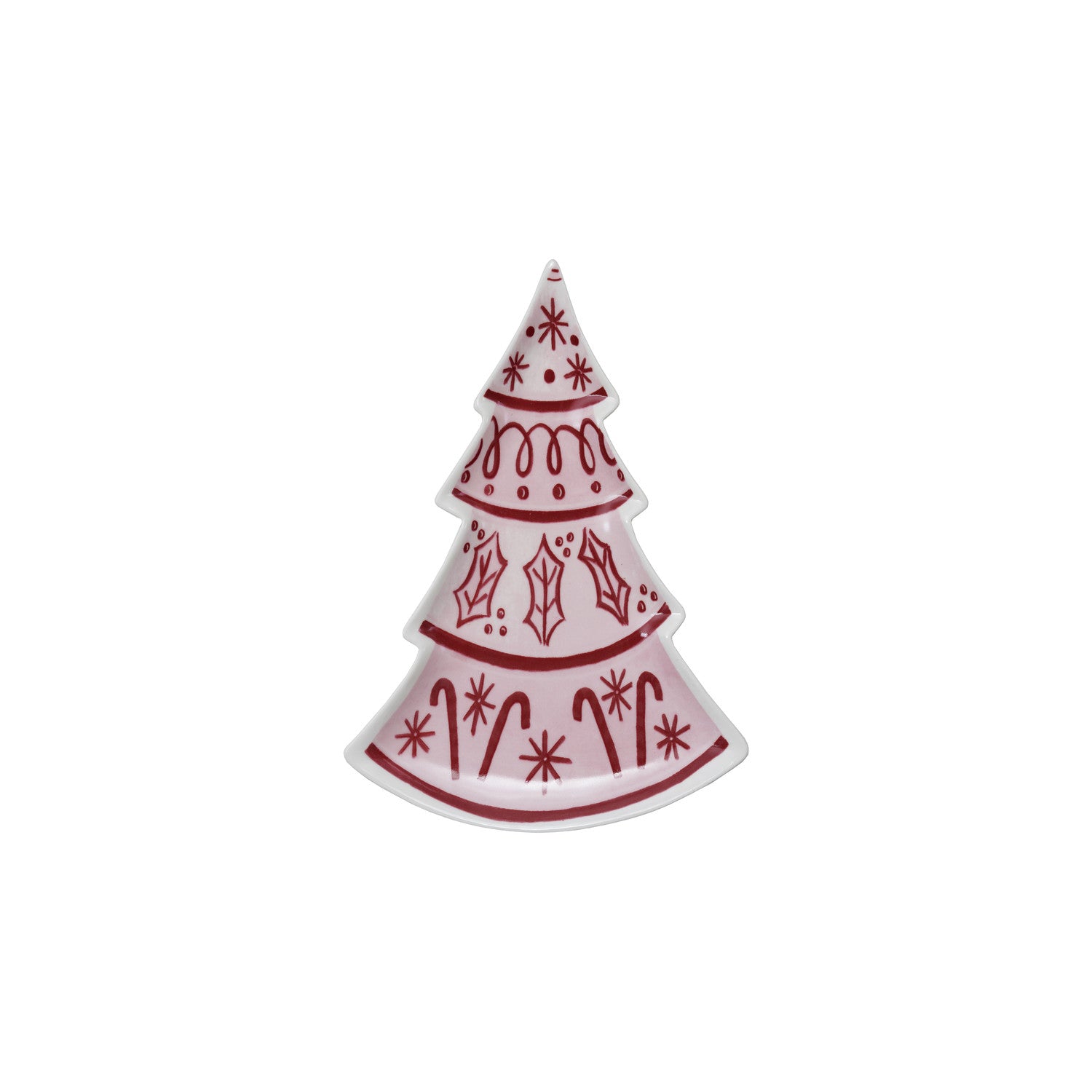 8"L x 5-3/4"W Stoneware Tree Shaped Plate, Pink, Red & White ©