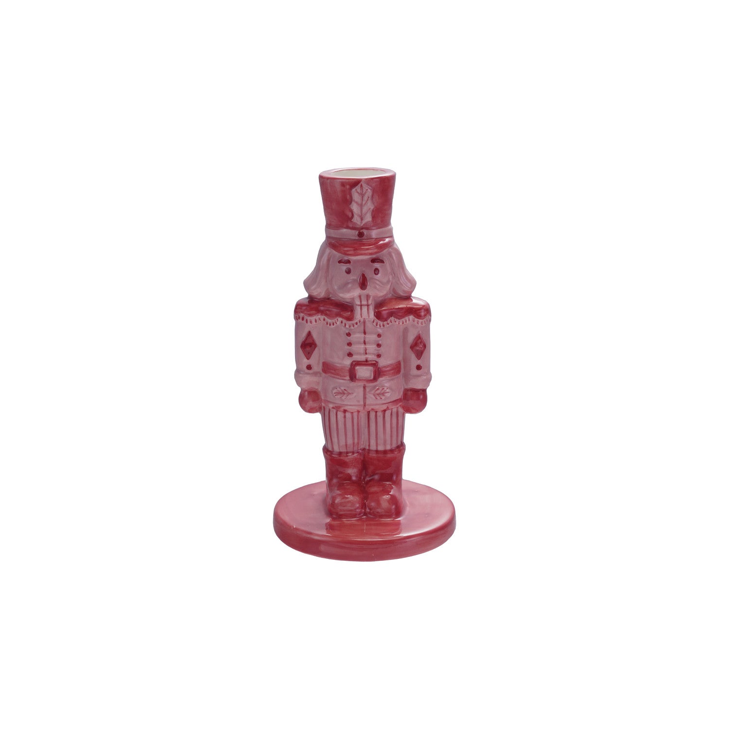 Stoneware Nutcracker Taper Holder, Pink & Red with Sugar 