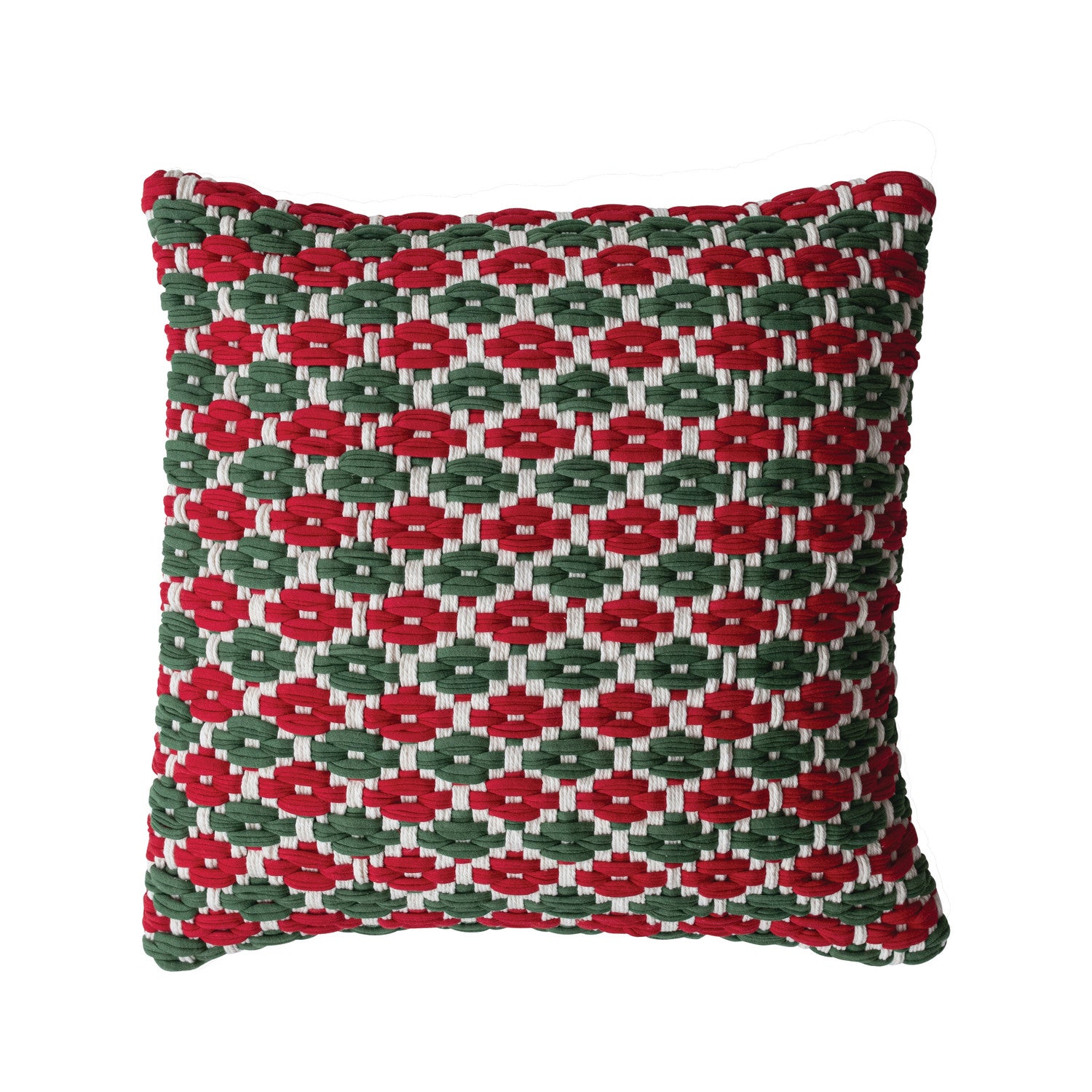 20" Square Hand-Woven Cotton Chindi Pillow with Pattern