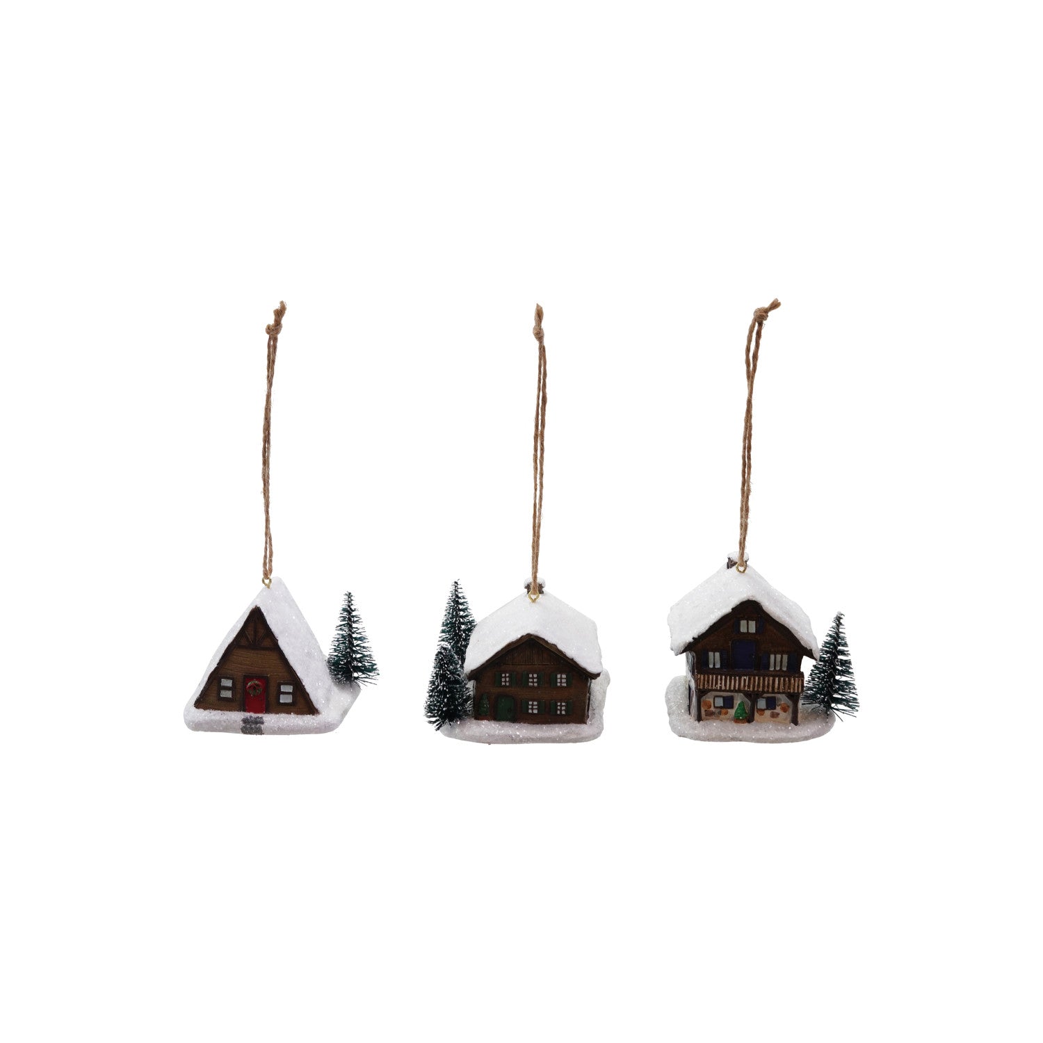Resin House Ornament with Snow & Tree