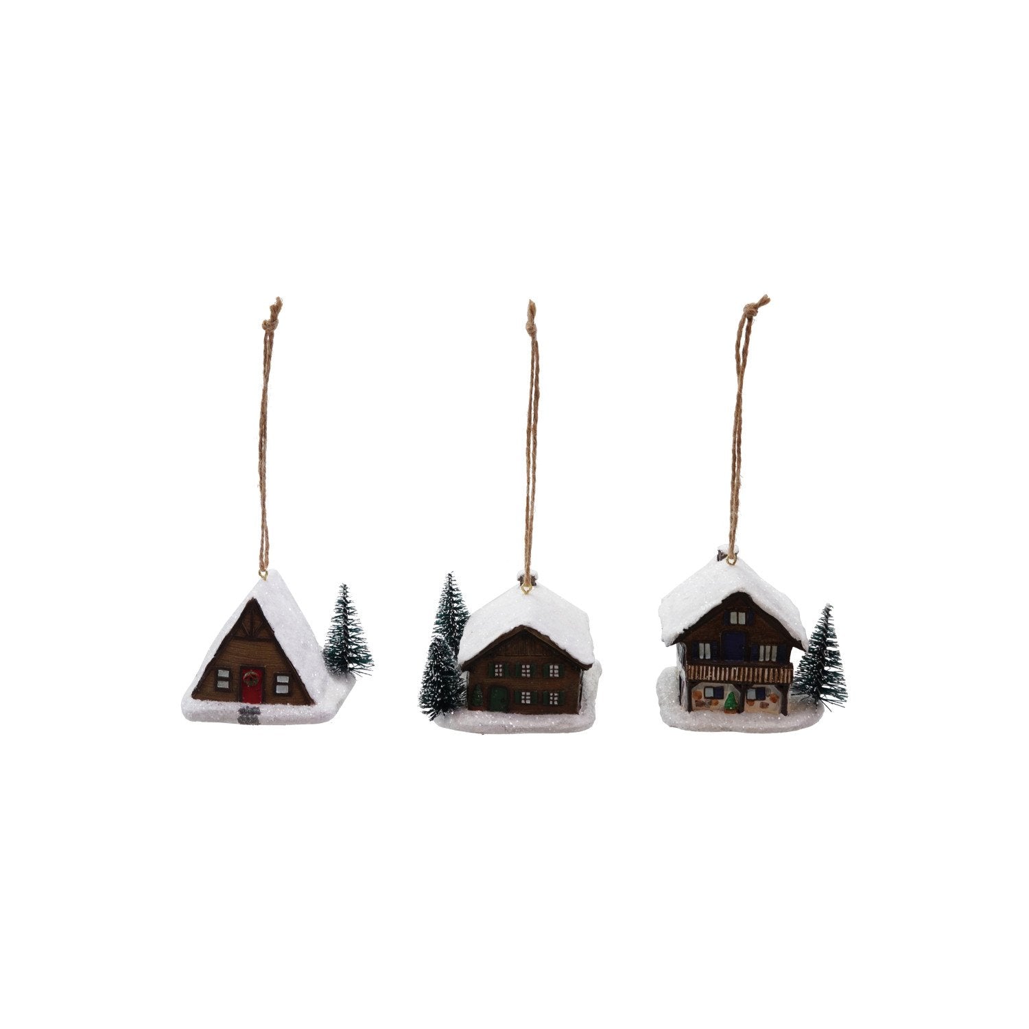   Resin House Ornament with Snow & Tree 