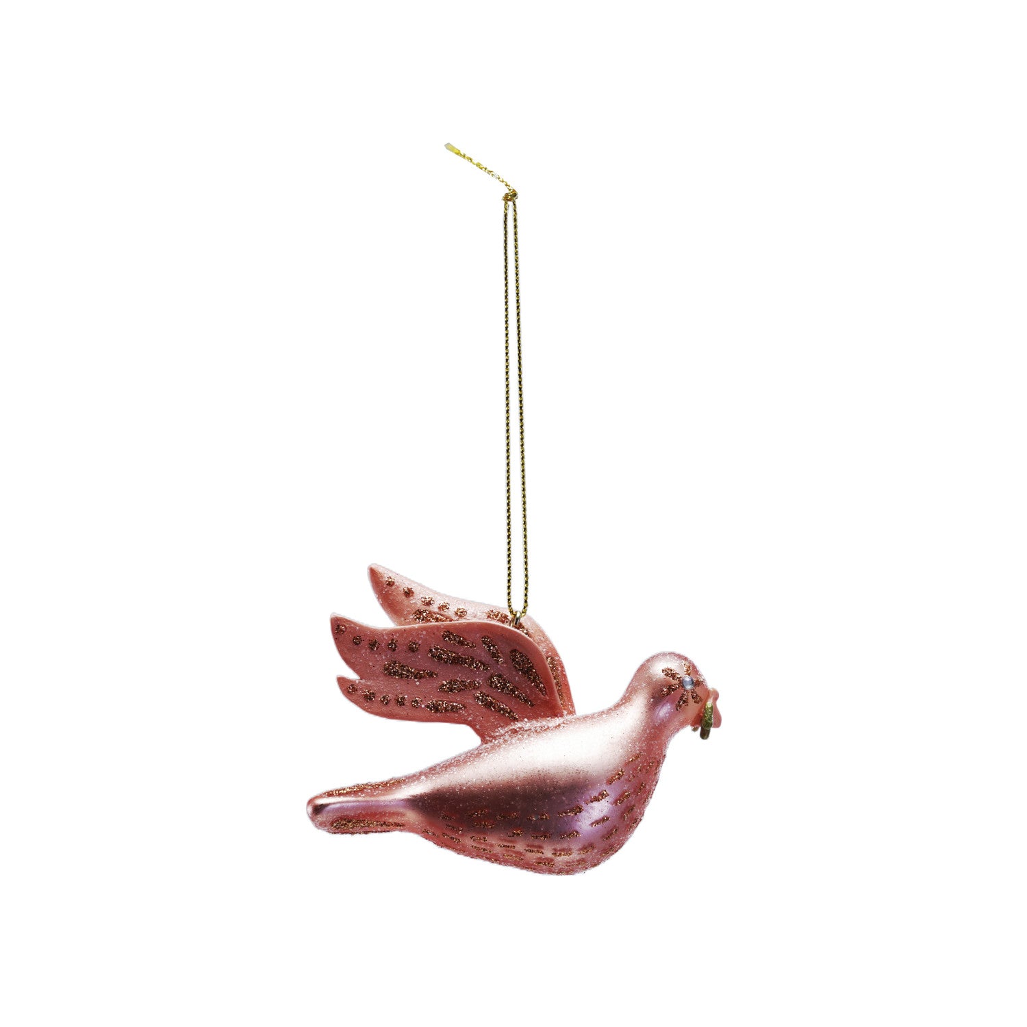 Glass Dove Ornament with Glitter, Blush Color