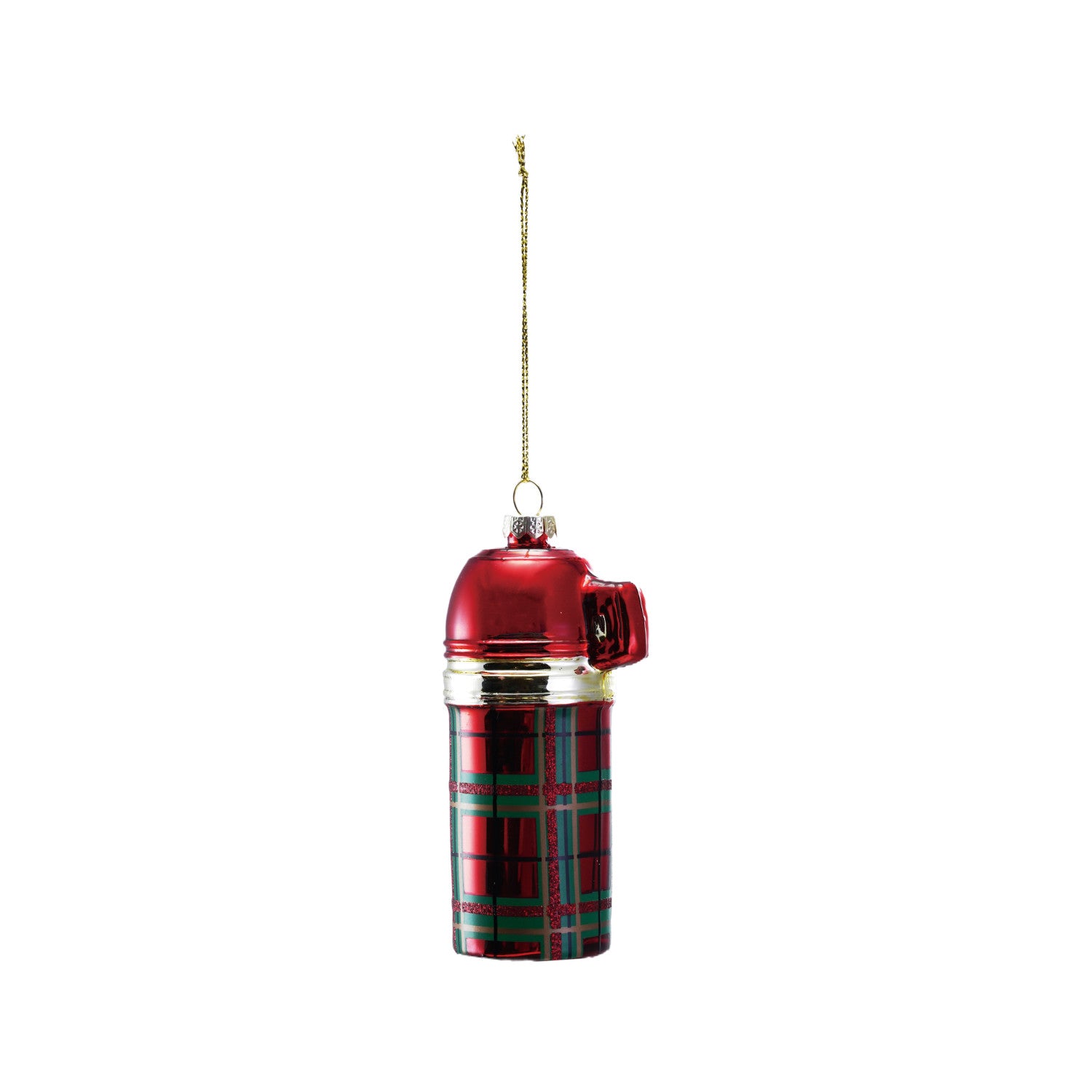 4-1/4"H Glass Thermos Ornament with Plaid Pattern, Multi Color