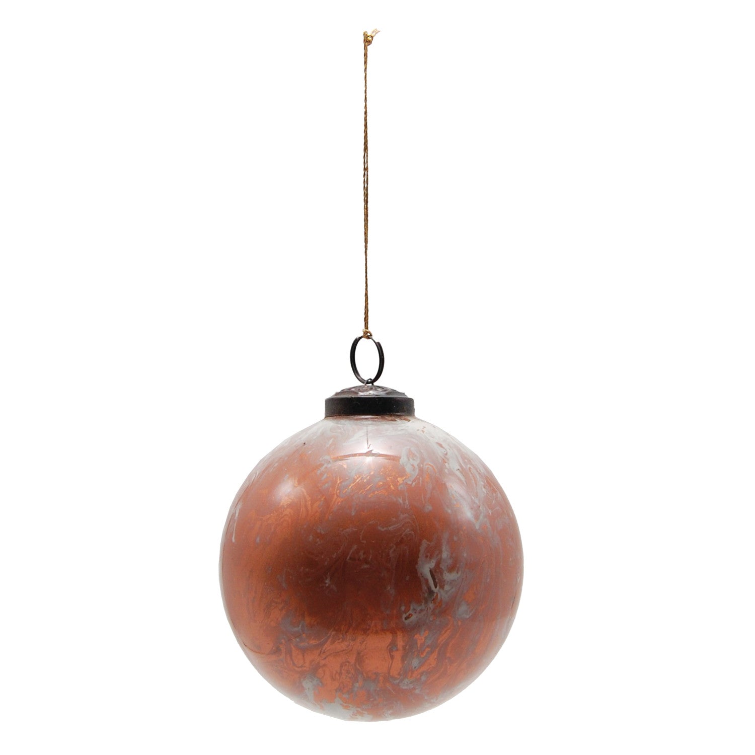 Cream & Copper Marbled Glass Ball Ornament