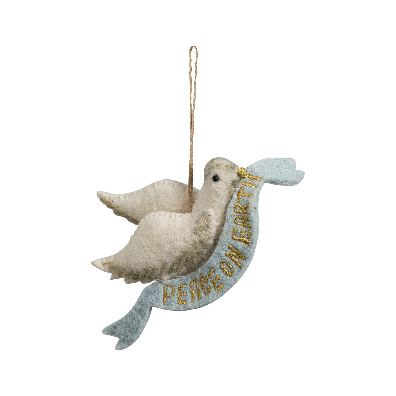 Handmade Wool Felt Dove Ornament with Embroidered Banner 