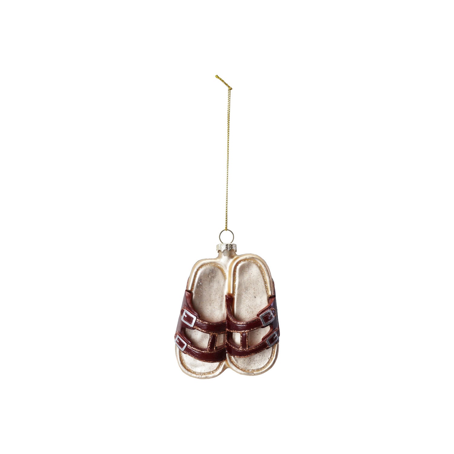 4"H Glass Sandals Ornament with Glitter, Brown & Cream Color