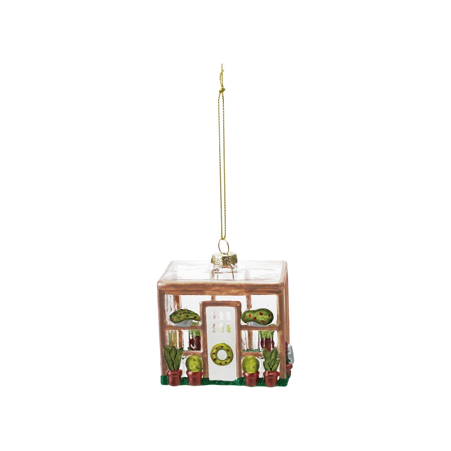 3-1/2"H Glass Greenhouse Ornament with Glitter, Multi Color