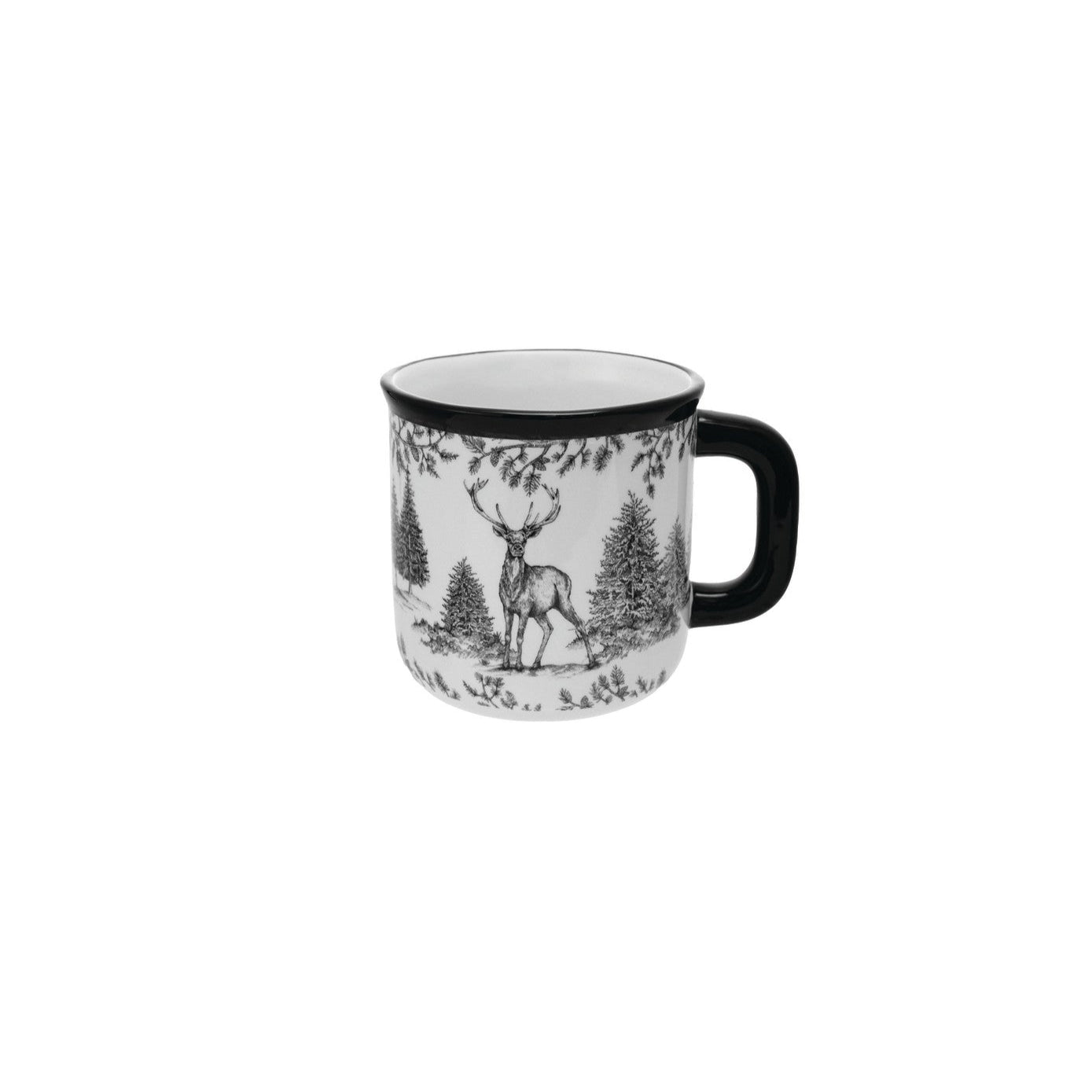 18 oz. Ceramic Mug with Woodland Deer Scene & Colored Rim
