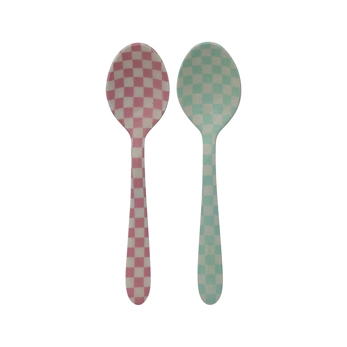 Enameled Stainless Steel Spoon with Check Pattern, 2 Colors