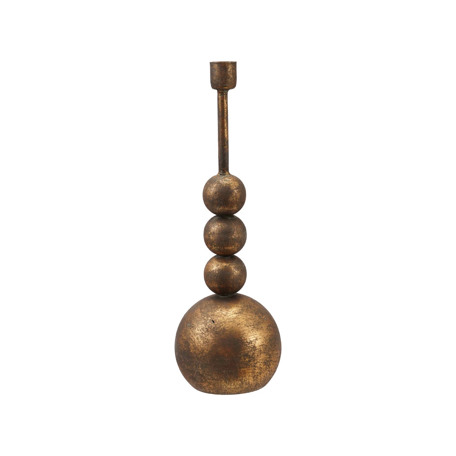Antique Gold Finish Metal Ball Taper Holder - Tall. Add a touch of timeless elegance and warmth to your home with our Antique Gold Finish Metal Ball Taper Holder. Standing tall and proud, this beautiful candleholder features a classic stacked ball design finished in a radiant, antiqued gold that beautifully catches the light. Perfect for creating a cozy and inviting atmosphere, it elevates your favorite taper candles and seamlessly complements your seasonal or year-round decor. Whether gracing your holiday 