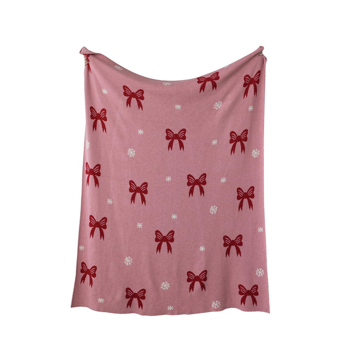 Whimsical Snowflake Knit Throw Blanket. Wrap yourself in cozy holiday comfort with our Whimsical Snowflake Knit Throw Blanket. Softly crafted with a charming snowflake pattern in festive pink, red, and white tones, it brings a touch of warmth and cheer to any home this season.