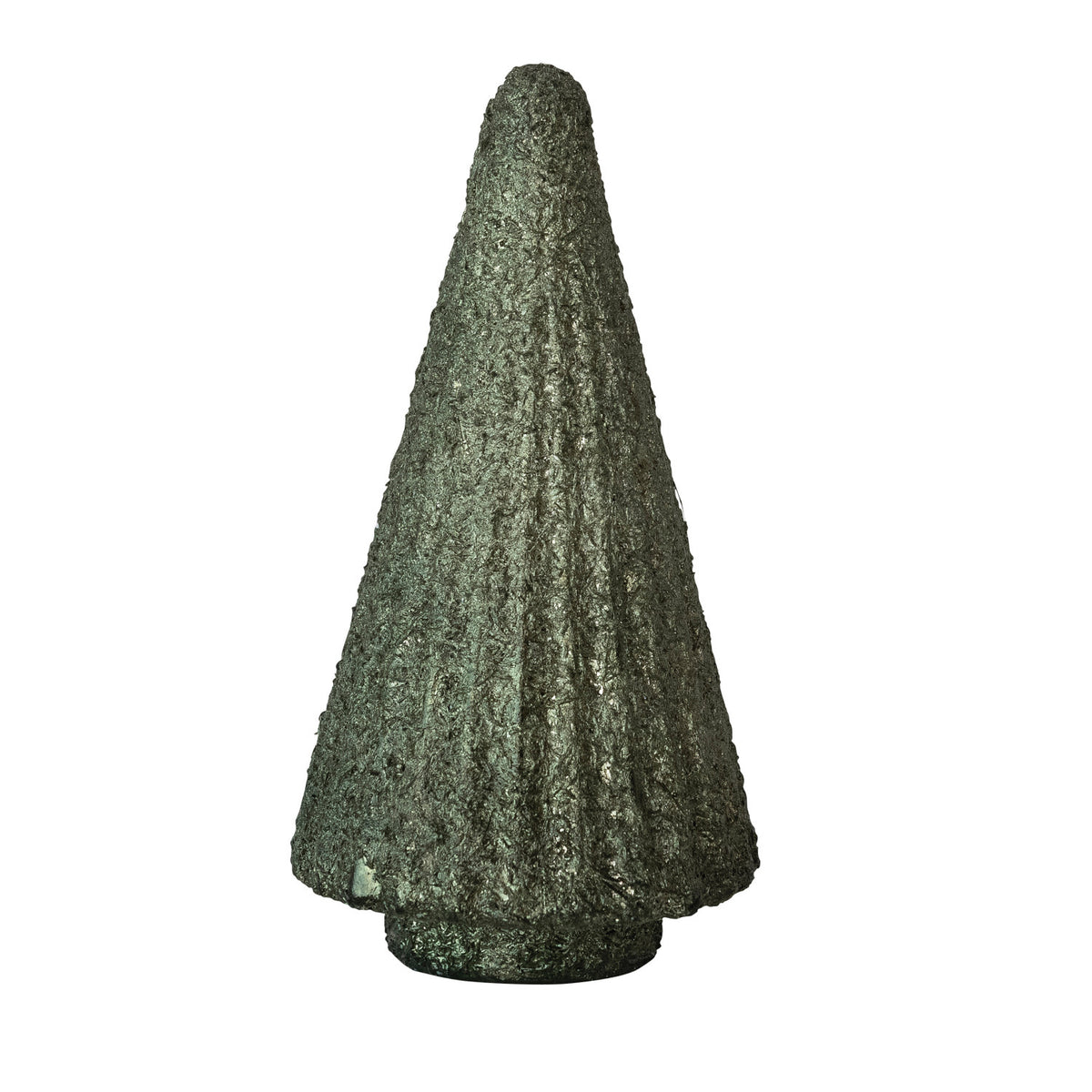 Green Foiled Fluted Glass Tree. Add a touch of vintage elegance and festive warmth to your holiday decor with this Green Foiled Fluted Glass Tree. Beautifully crafted with delicate fluted detailing and a shimmering foiled finish, it creates a cozy, magical glow in any space.
