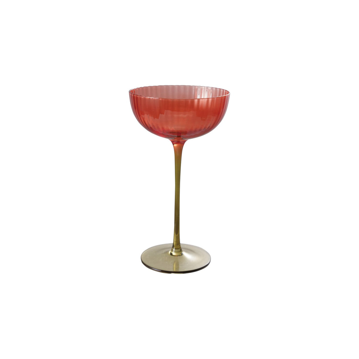 Ribbed Stemmed Coupe Glass - Red & Olive Green. Elevate your holiday celebrations with the elegant charm of our 10 oz. Ribbed Stemmed Coupe Glass in festive red and olive green tones. Designed with beautifully textured ribbing, this exquisite glassware brings a warm, sophisticated, and cheerful touch to every toast with family and friends.