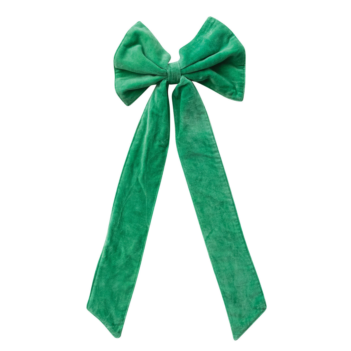 Long Tail Velvet Clip-on Bow - Kelly Green. Add a touch of timeless holiday cheer to your home with our Long Tail Velvet Clip-on Bow in vibrant Kelly Green. Crafted from soft cotton velvet, this beautiful clip-on bow features elegant long tails that drape effortlessly on Christmas trees, wreaths, garlands, or holiday packages. Easy to place and re-adjust, it brings a cozy, festive warmth to all of your seasonal decor.