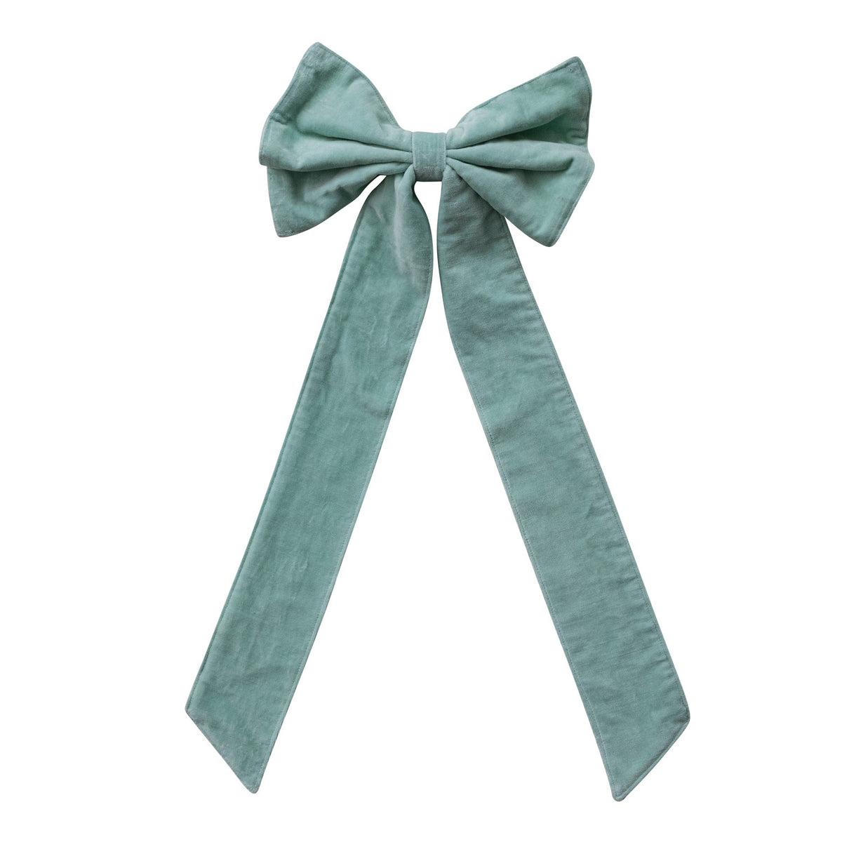 Long Tail Velvet Clip-on Bow - Mint. Add a gentle, refreshing touch of charm to your holiday decor with our Long Tail Velvet Clip-on Bow in Mint. Crafted from soft cotton velvet with elegant flowing tails, this versatile clip-on accent effortlessly brightens up your tree, wreaths, or gift packages with a cozy, inviting glow.