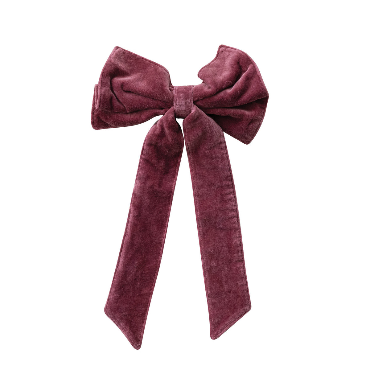 Velvet Clip-on Bow - Burgundy. Add a touch of warm, cozy charm to your holiday decor with our Velvet Clip-on Bow in Burgundy. Crafted from soft cotton velvet, this rich burgundy bow features an easy-to-use clip that effortlessly attaches to tree branches, garlands, wreaths, or gift packages. Its rich, deep hue brings a classic elegance and inviting warmth to any festive display.