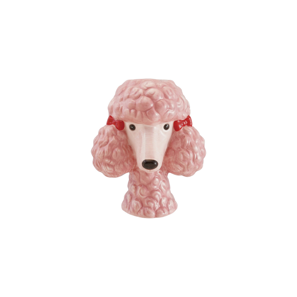 Ceramic Pink Poodle Vase. Add a delightful touch of personality and charm to your home with our Ceramic Pink Poodle Vase. Adorned with sweet bows and playful accents of pink, red, and black, this unique piece brings instant cheer and a warm, playful elegance to any room. Perfect for displaying your favorite blooms or standing on its own as a beloved accent piece.