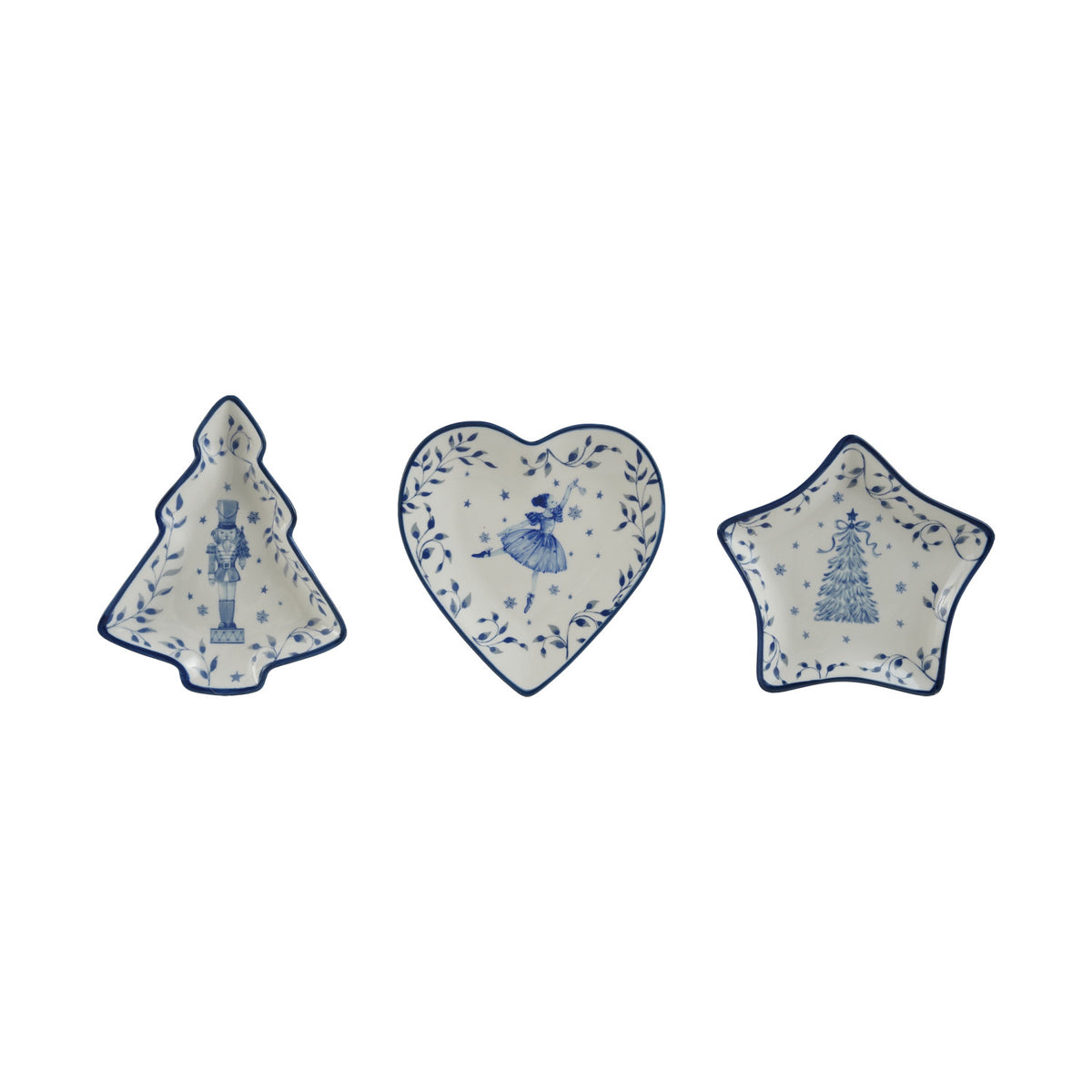Blue & White Holiday Trinket Dish – 3 Styles. Add a peaceful, festive touch to your home with our Blue & White Holiday Trinket Dishes. Perfect for holding small treasures or serving sweet treats, these charm-filled ceramic dishes bring timeless warmth and quiet delight to any winter tabletop.