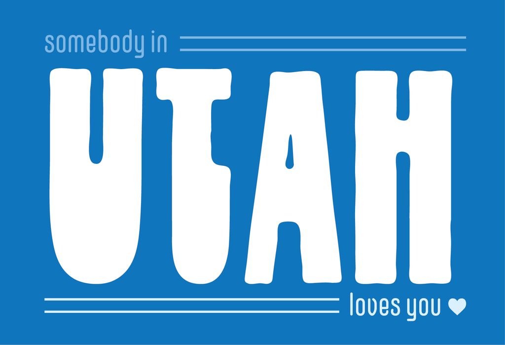 We know you'll think of lots of ways to use these Utah post cards.  They are bright and cheery and are sure to make your day!  Size: 4" x 6"  Address lines and message space on back Set of 10 postcards Designed & Printed in the USA. Blue background with the words "Somebody in Utah loves you" printed in white